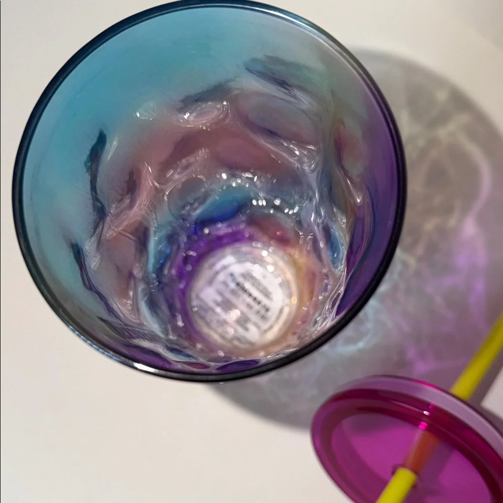 Starbucks 2024 Rainbow Rippled Molten Gradient Glass Cold Cup Tumbler 18oz NWT